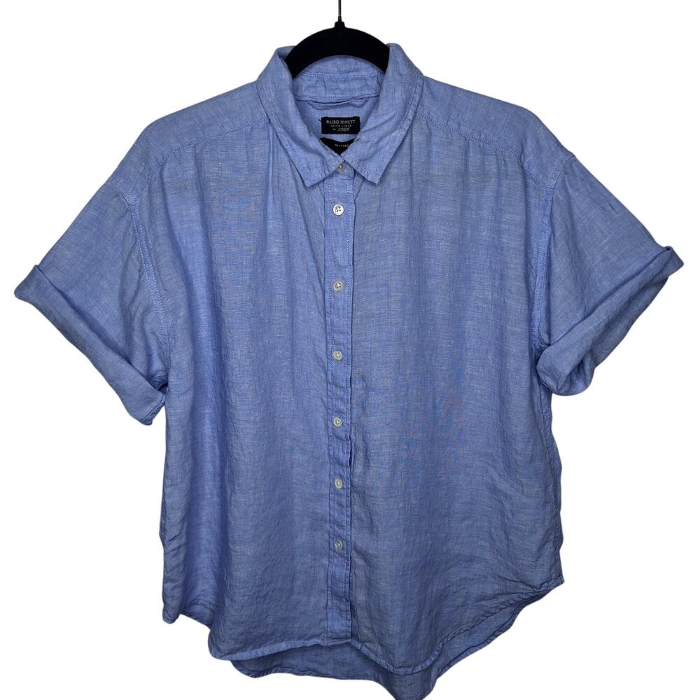 J.Crew Capitaine Shirt Baird McNutt Irish Linen Women's Small Blue Short Sleeve